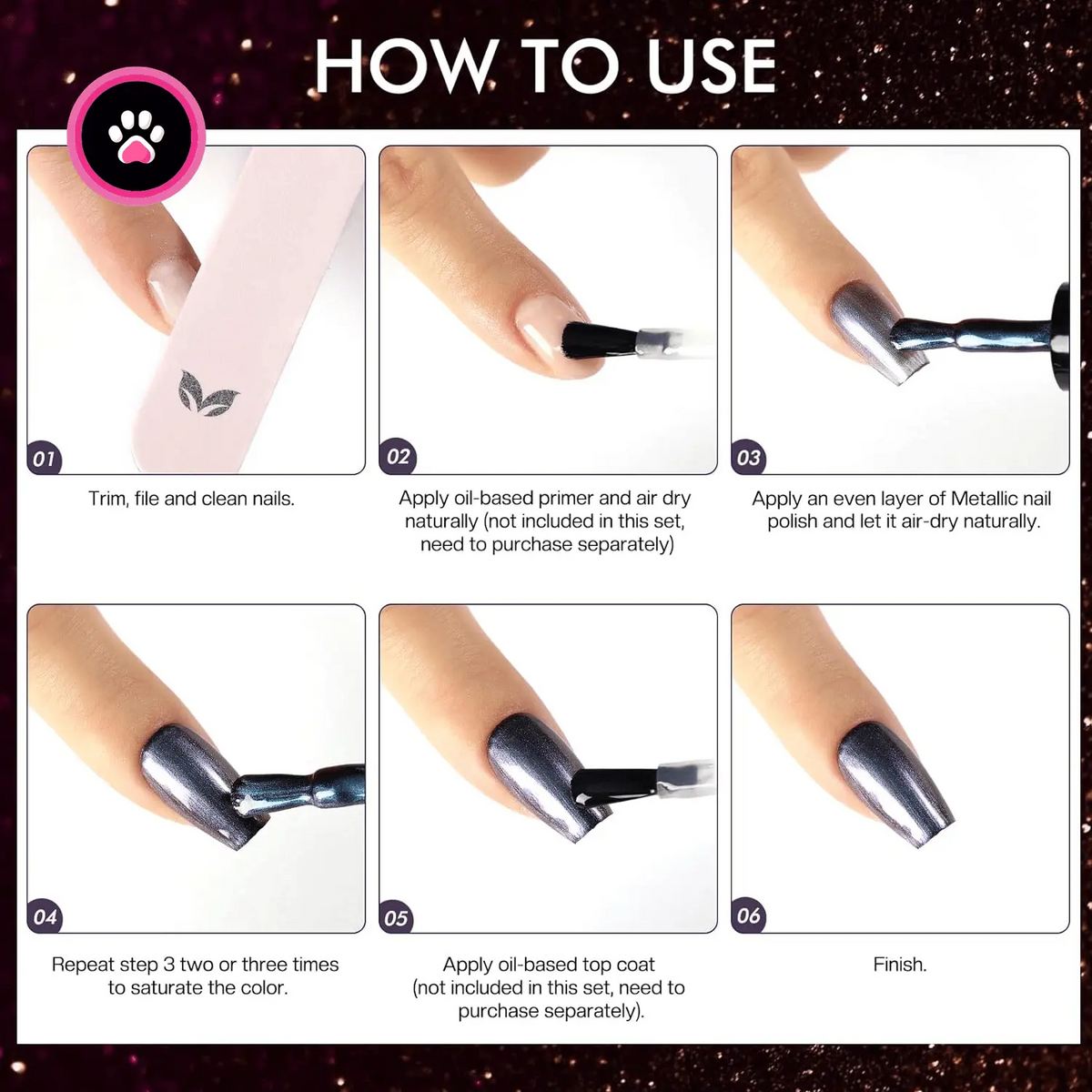 Fingernail Nail Polish Set: Holographic Metallic Lacquer Air Dry - SS69