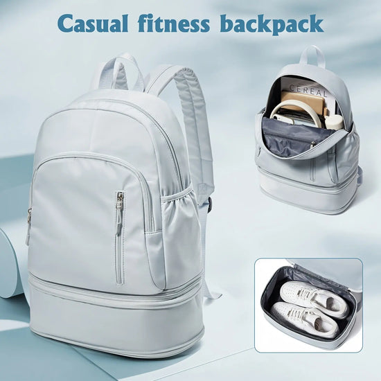 Flska Women's Lightweight Nylon Backpack - Sleek White with Adjustable Straps, Wet/Dry Compartment, Front Zip Pocket for Gym, Travel, Hiking & Swimming SS69