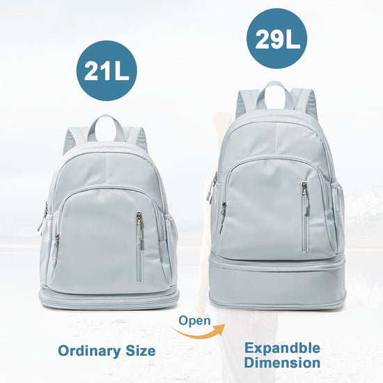 Flska Women's Lightweight Nylon Backpack - Sleek White with Adjustable Straps, Wet/Dry Compartment, Front Zip Pocket for Gym, Travel, Hiking & Swimming SS69