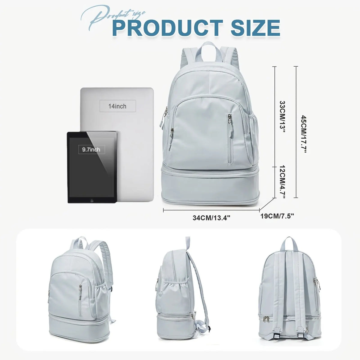 Flska Women's Lightweight Nylon Backpack - Sleek White with Adjustable Straps, Wet/Dry Compartment, Front Zip Pocket for Gym, Travel, Hiking & Swimming SS69