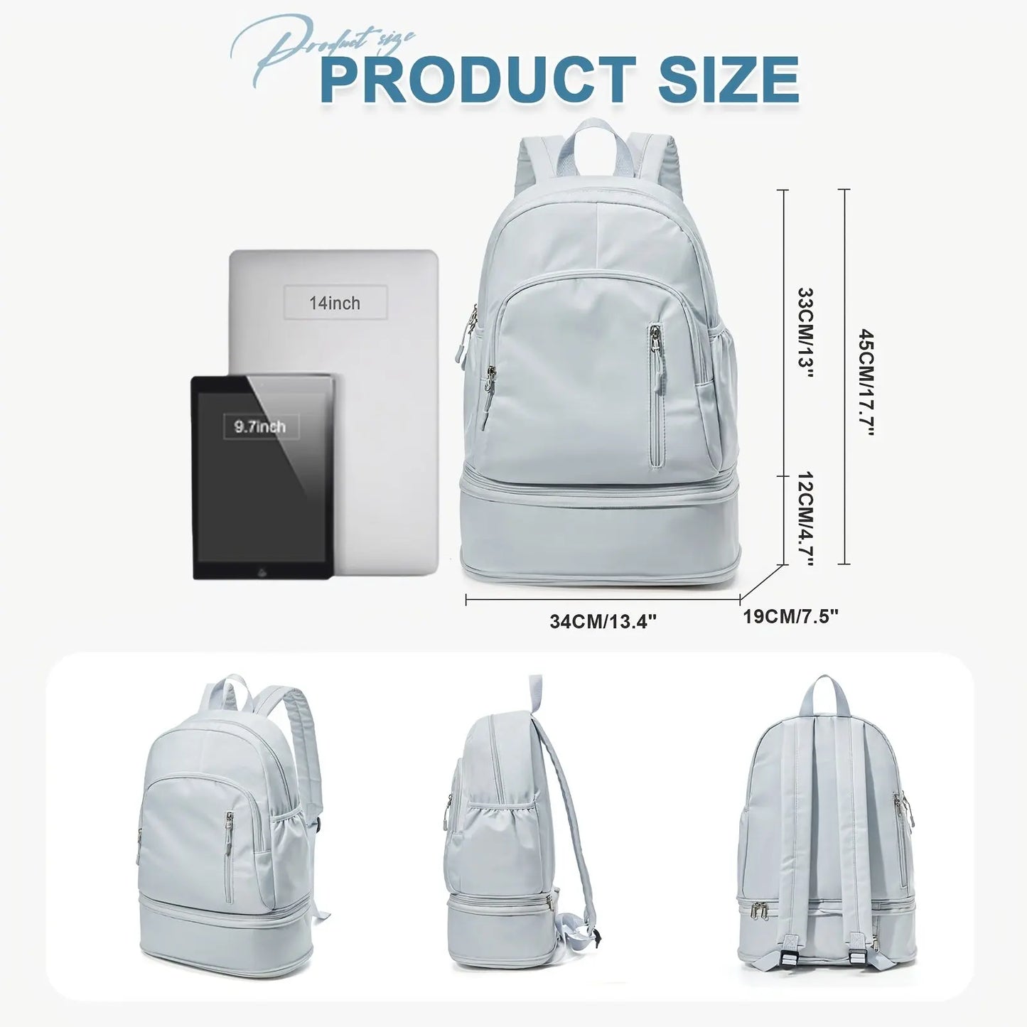Flska Women's Lightweight Nylon Backpack - Sleek White with Adjustable Straps, Wet/Dry Compartment, Front Zip Pocket for Gym, Travel, Hiking & Swimming SS69