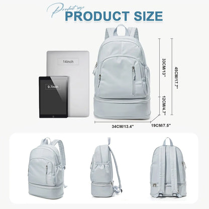 Flska Women's Lightweight Nylon Backpack - Sleek White with Adjustable Straps, Wet/Dry Compartment, Front Zip Pocket for Gym, Travel, Hiking & Swimming SS69