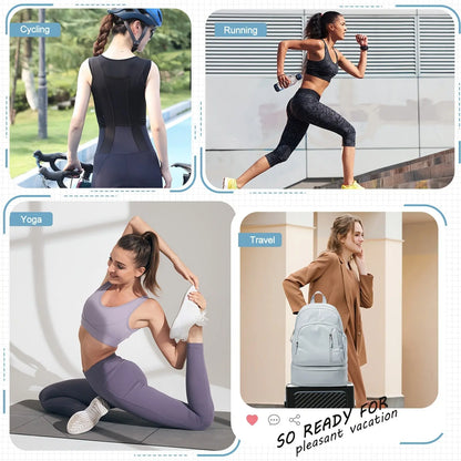 Flska Women's Lightweight Nylon Backpack - Sleek White with Adjustable Straps, Wet/Dry Compartment, Front Zip Pocket for Gym, Travel, Hiking & Swimming SS69