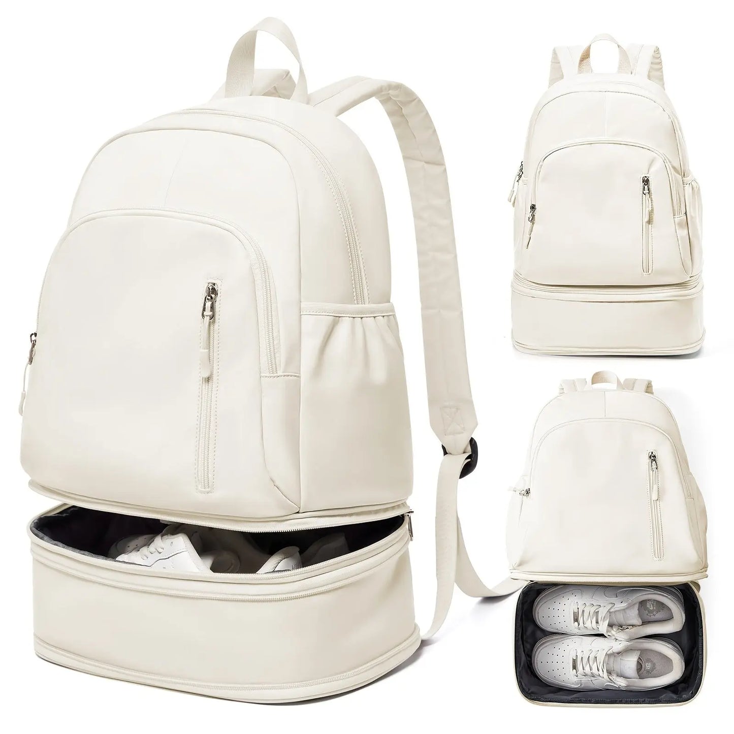 Flska Women's Lightweight Nylon Backpack - Sleek White with Adjustable Straps, Wet/Dry Compartment, Front Zip Pocket for Gym, Travel, Hiking & Swimming SS69 26.69 Creamy White