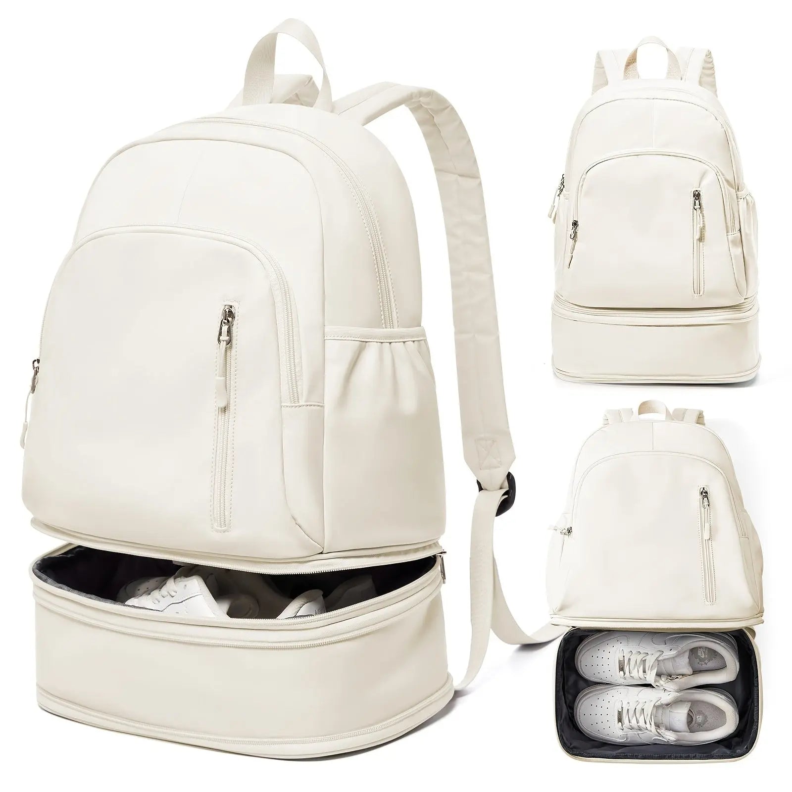 Flska Women's Lightweight Nylon Backpack - Sleek White with Adjustable Straps, Wet/Dry Compartment, Front Zip Pocket for Gym, Travel, Hiking & Swimming SS69 26.69 Creamy White