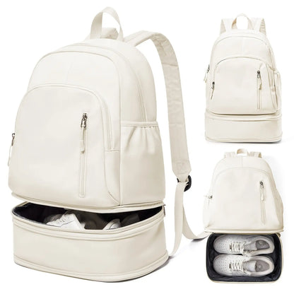 Flska Women's Lightweight Nylon Backpack - Sleek White with Adjustable Straps, Wet/Dry Compartment, Front Zip Pocket for Gym, Travel, Hiking & Swimming SS69 26.69 Creamy White