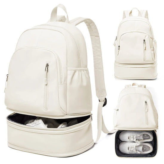 Flska Women's Lightweight Nylon Backpack - Sleek White with Adjustable Straps, Wet/Dry Compartment, Front Zip Pocket for Gym, Travel, Hiking & Swimming SS69 26.69 Creamy White