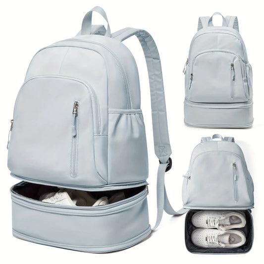 Flska Women's Lightweight Nylon Backpack - Sleek White with Adjustable Straps, Wet/Dry Compartment, Front Zip Pocket for Gym, Travel, Hiking & Swimming SS69 36.69 Light Blue