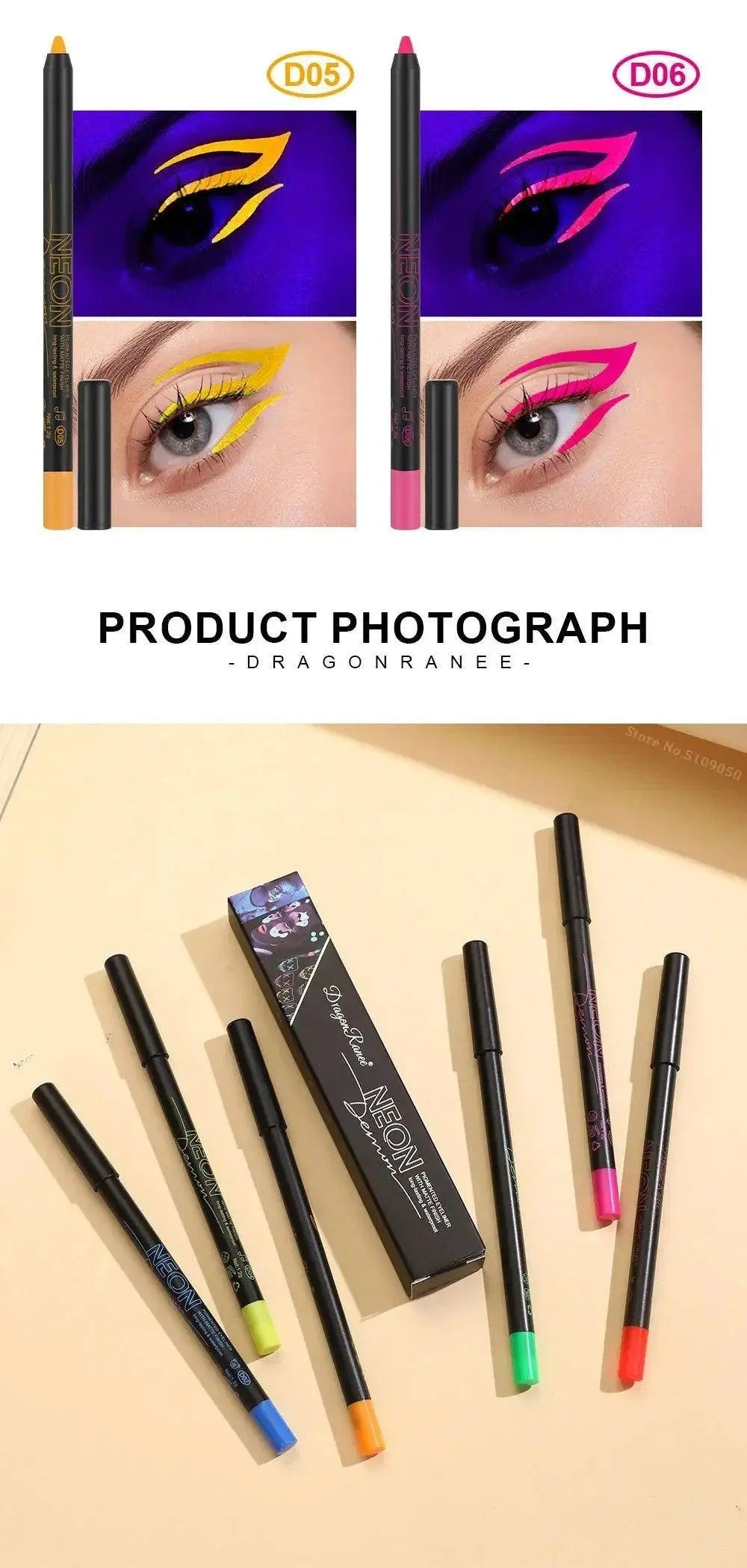 Fluorescence Blue Eyeliner Gel Waterproof Luminous UV Light Neon Eyeliner Pen Yellow White Longlasting Eye Shadow Cream Makeups SS69