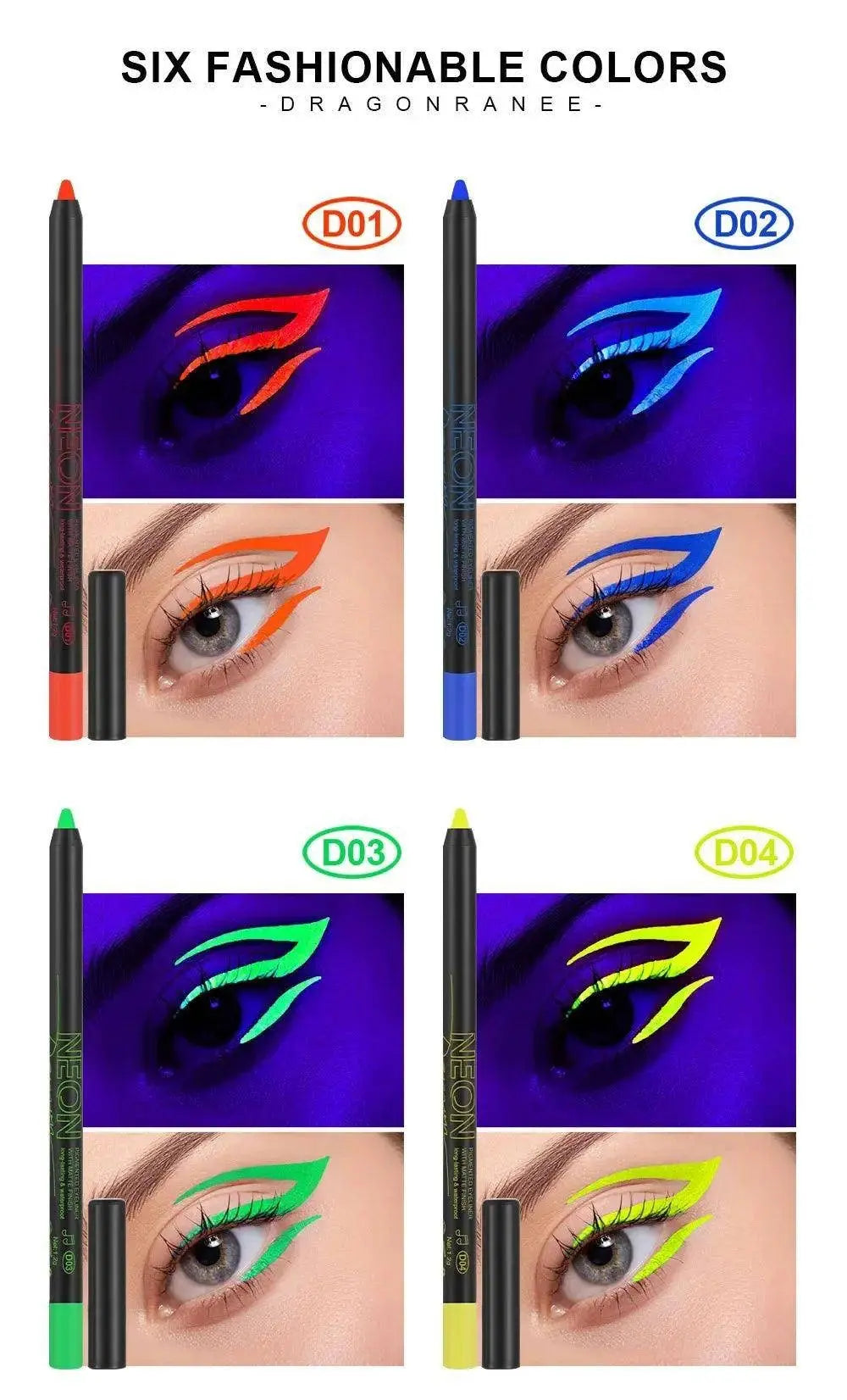 Fluorescence Blue Eyeliner Gel Waterproof Luminous UV Light Neon Eyeliner Pen Yellow White Longlasting Eye Shadow Cream Makeups SS69