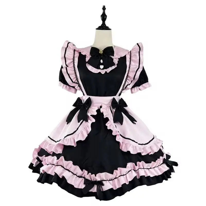 French Cute Black and Pink Lolita Dress Maid Outfit | Sweet Girly - SS69