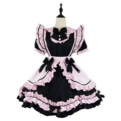 French Cute Black and Pink Lolita Dress Maid Outfit | Sweet Girly - SS69