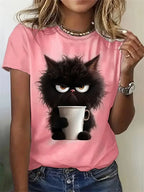 Funny Cat Women Summer White Print T-shirt Girl Casual Short Sleeve O Neck Top For Summer Female Animal Clothing - SS69