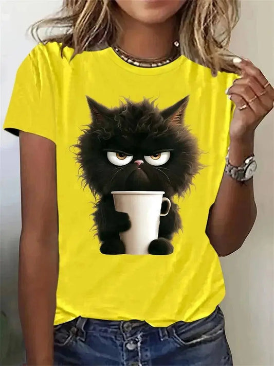 Funny Cat Women Summer White Print T-shirt Girl Casual Short Sleeve O Neck Top For Summer Female Animal Clothing - SS69