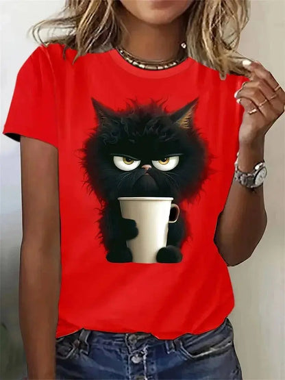 Funny Cat Women Summer White Print T-shirt Girl Casual Short Sleeve O Neck Top For Summer Female Animal Clothing - SS69