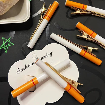 Funny Cigarette-Shaped Hair Clip - Vintage Style Resin Barrette for Women, Quirky Side Accessory SS69