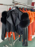 GO BALLISTIC YA Ladies' Genuine Leather Jacket with Fur Sleeve Women's Natural Lambskin Outfit SS69