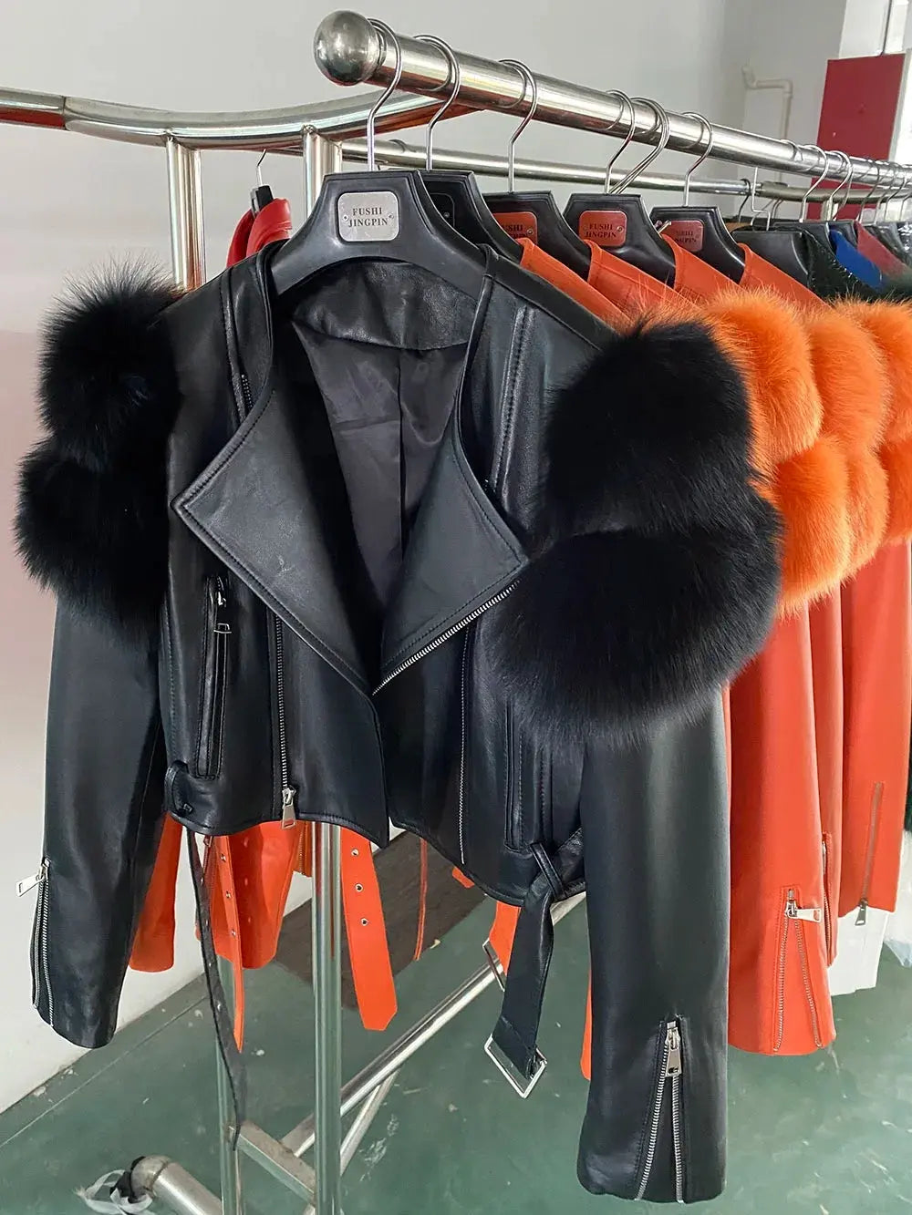 GO BALLISTIC YA Ladies' Genuine Leather Jacket with Fur Sleeve Women's Natural Lambskin Outfit SS69