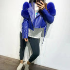 GO BALLISTIC YA Ladies' Genuine Leather Jacket with Fur Sleeve Women's Natural Lambskin Outfit SS69