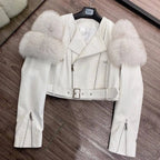 GO BALLISTIC YA Ladies' Genuine Leather Jacket with Fur Sleeve Women's Natural Lambskin Outfit SS69