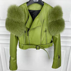 GO BALLISTIC YA Ladies' Genuine Leather Jacket with Fur Sleeve Women's Natural Lambskin Outfit SS69