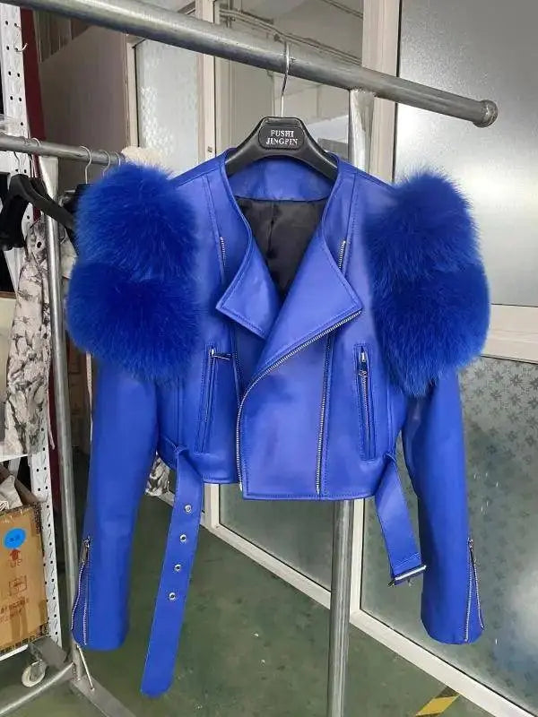 GO BALLISTIC YA Ladies' Genuine Leather Jacket with Fur Sleeve Women's Natural Lambskin Outfit SS69