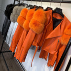 GO BALLISTIC YA Ladies' Genuine Leather Jacket with Fur Sleeve Women's Natural Lambskin Outfit SS69