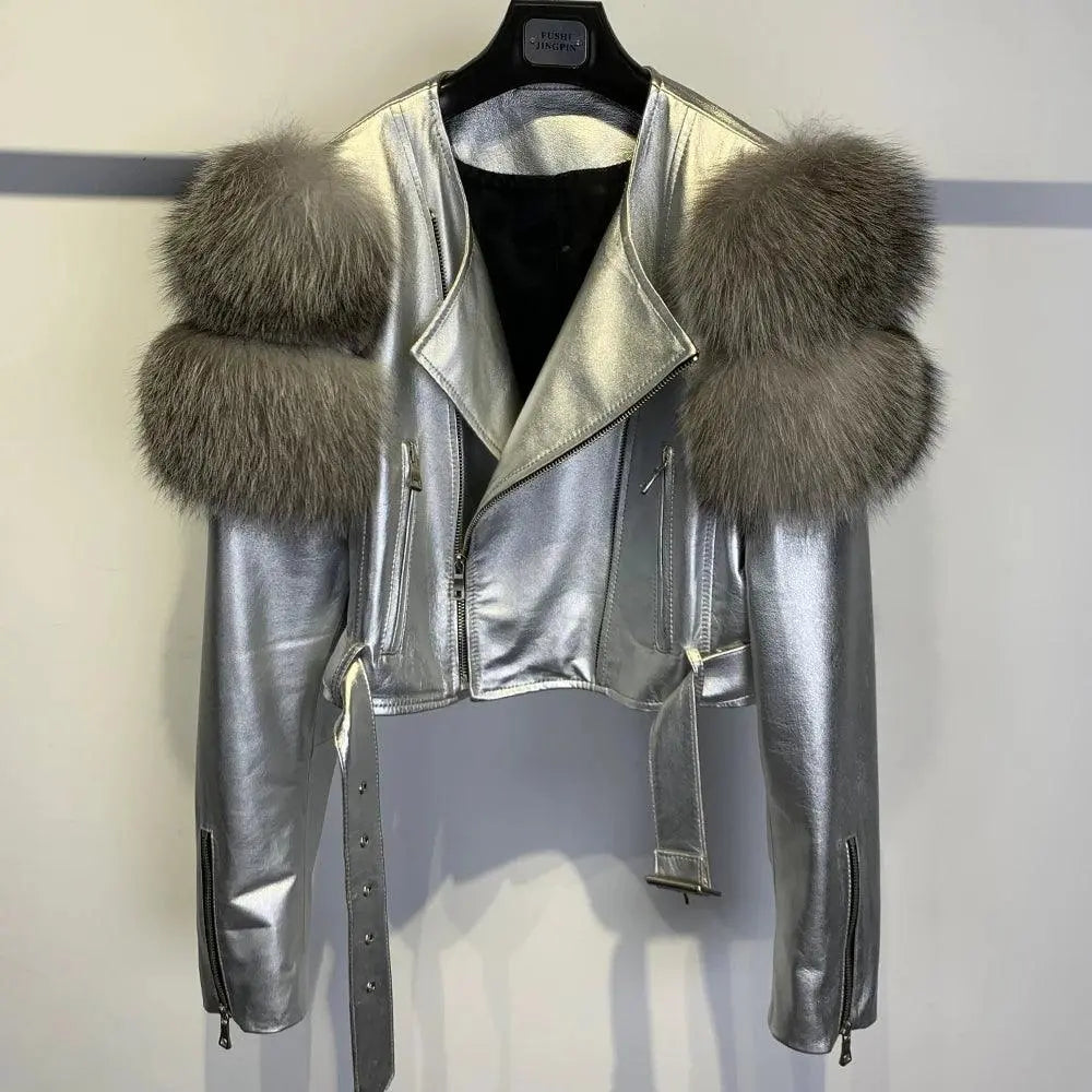 GO BALLISTIC YA Women Leather Jacket With Fur Sleeve Fashion Ladies Crop Jacket - SS69