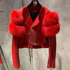 GO BALLISTIC YA Women Leather Jacket With Fur Sleeve Fashion Ladies Crop Jacket - SS69