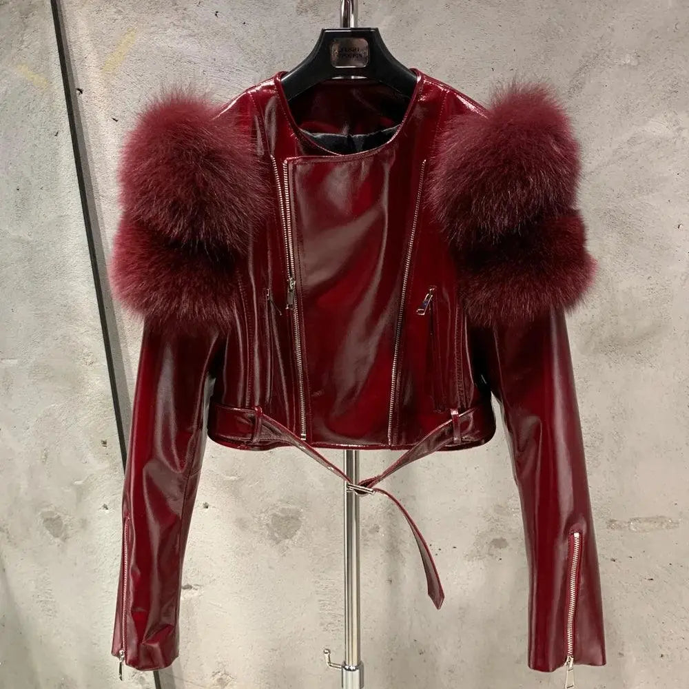GO BALLISTIC YA Women Leather Jacket With Fur Sleeve Fashion Ladies Crop Jacket - SS69