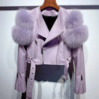 GO BALLISTIC YA Women Leather Jacket With Fur Sleeve Fashion Ladies Crop Jacket SS69