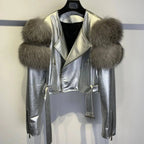 GO BALLISTIC YA Women Leather Jacket With Fur Sleeve Fashion Ladies Crop Jacket SS69