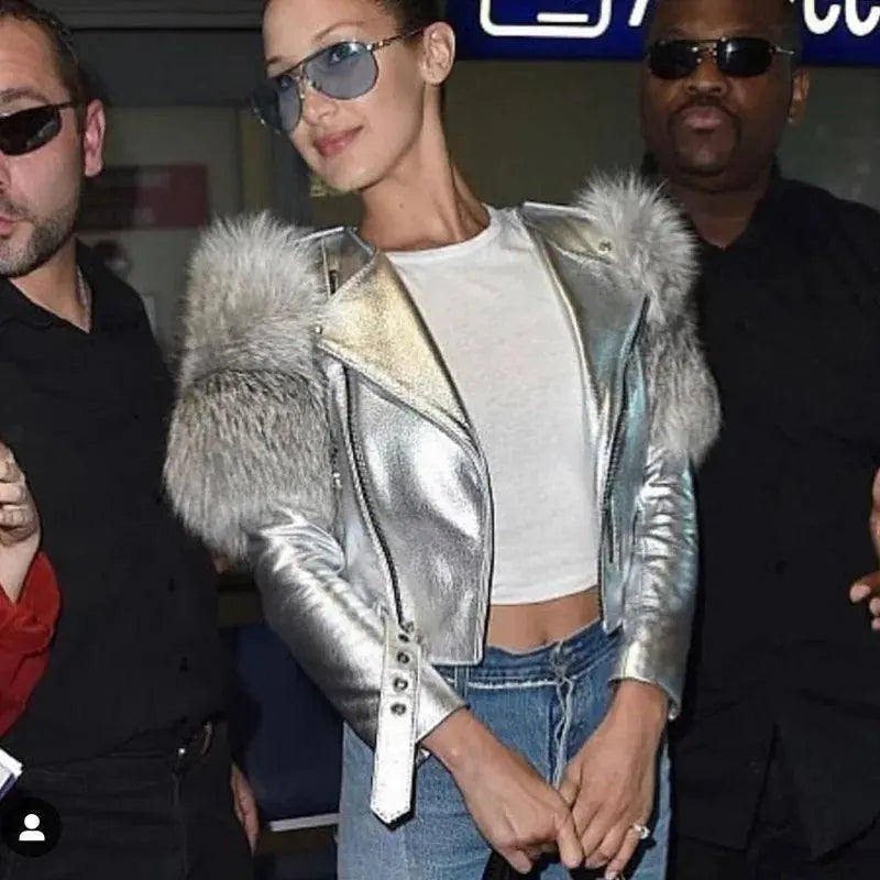 GO BALLISTIC YA Women Leather Jacket With Fur Sleeve Fashion Ladies Crop Jacket SS69