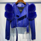 GO BALLISTIC YA Women Leather Jacket With Fur Sleeve Fashion Ladies Crop Jacket SS69