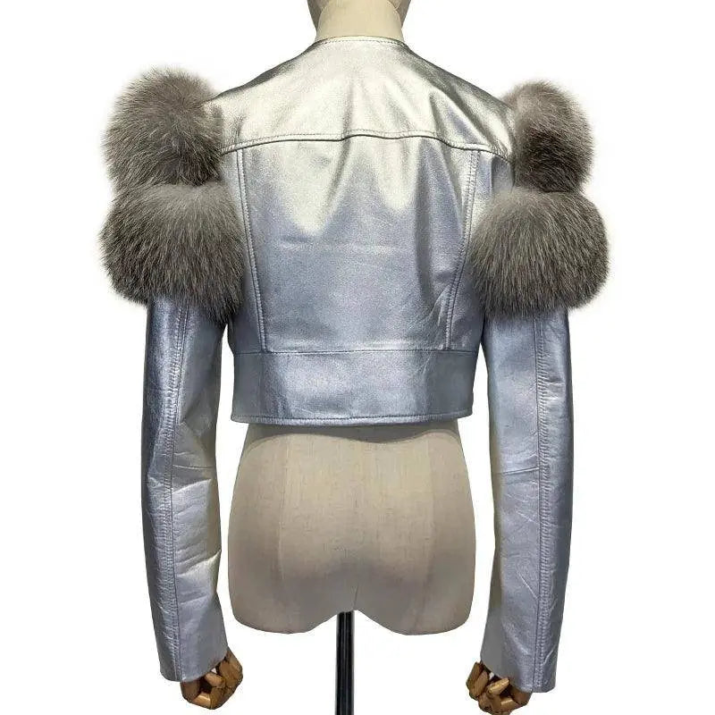 GO BALLISTIC YA Women Leather Jacket With Fur Sleeve Fashion Ladies Crop Jacket SS69
