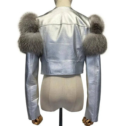 GO BALLISTIC YA Women Leather Jacket With Fur Sleeve Fashion Ladies Crop Jacket SS69