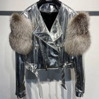 GO BALLISTIC YA Women Leather Jacket With Fur Sleeve Fashion Ladies Crop Jacket SS69