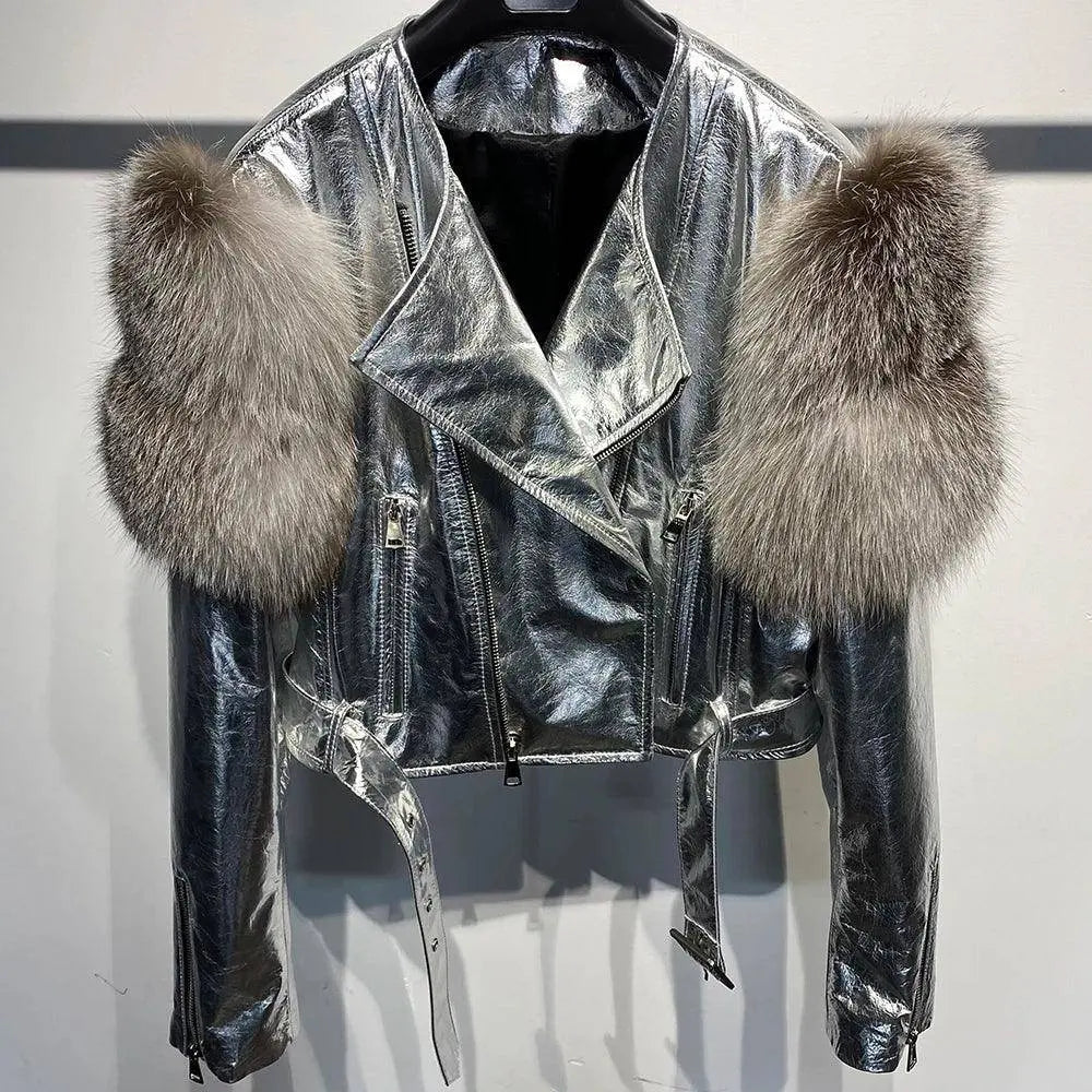 GO BALLISTIC YA Women Leather Jacket With Fur Sleeve Fashion Ladies Crop Jacket SS69