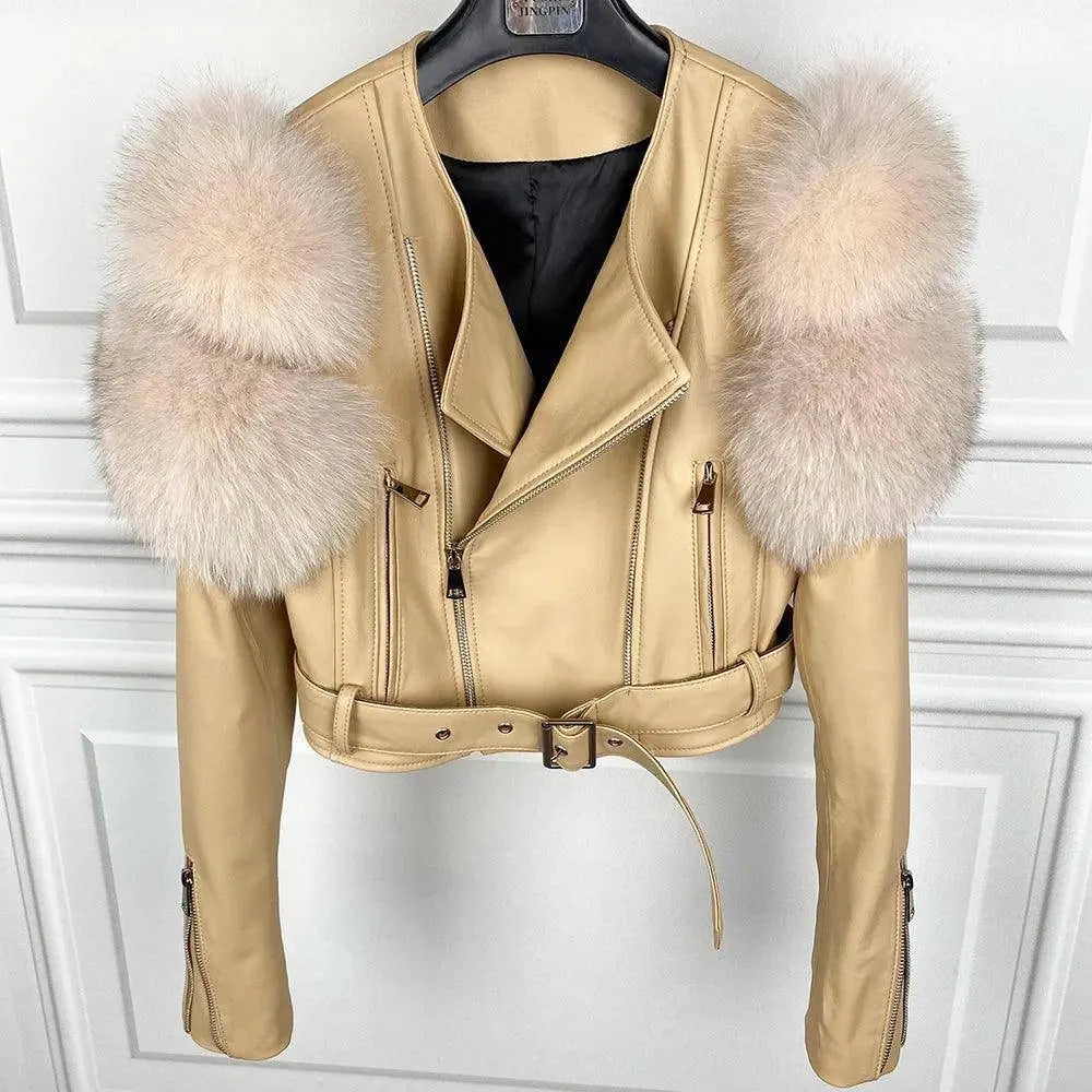 GO BALLISTIC YA Women Leather Jacket With Fur Sleeve Fashion Ladies Crop Jacket SS69