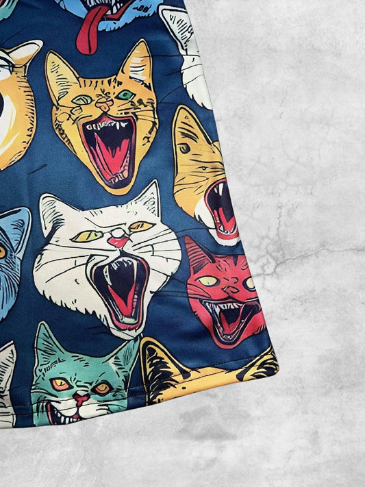 GOTHIC COLORFUL CATS Print Strap Dress, Crisscross V Neck Sleeveless A-line Cami Dress For Spring & Summer, Women's Clothing SS69