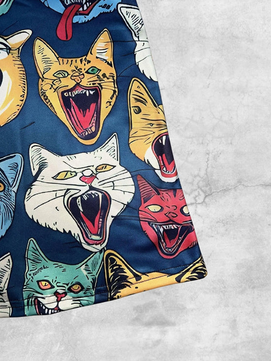 GOTHIC COLORFUL CATS Print Strap Dress, Crisscross V Neck Sleeveless A-line Cami Dress For Spring & Summer, Women's Clothing SS69