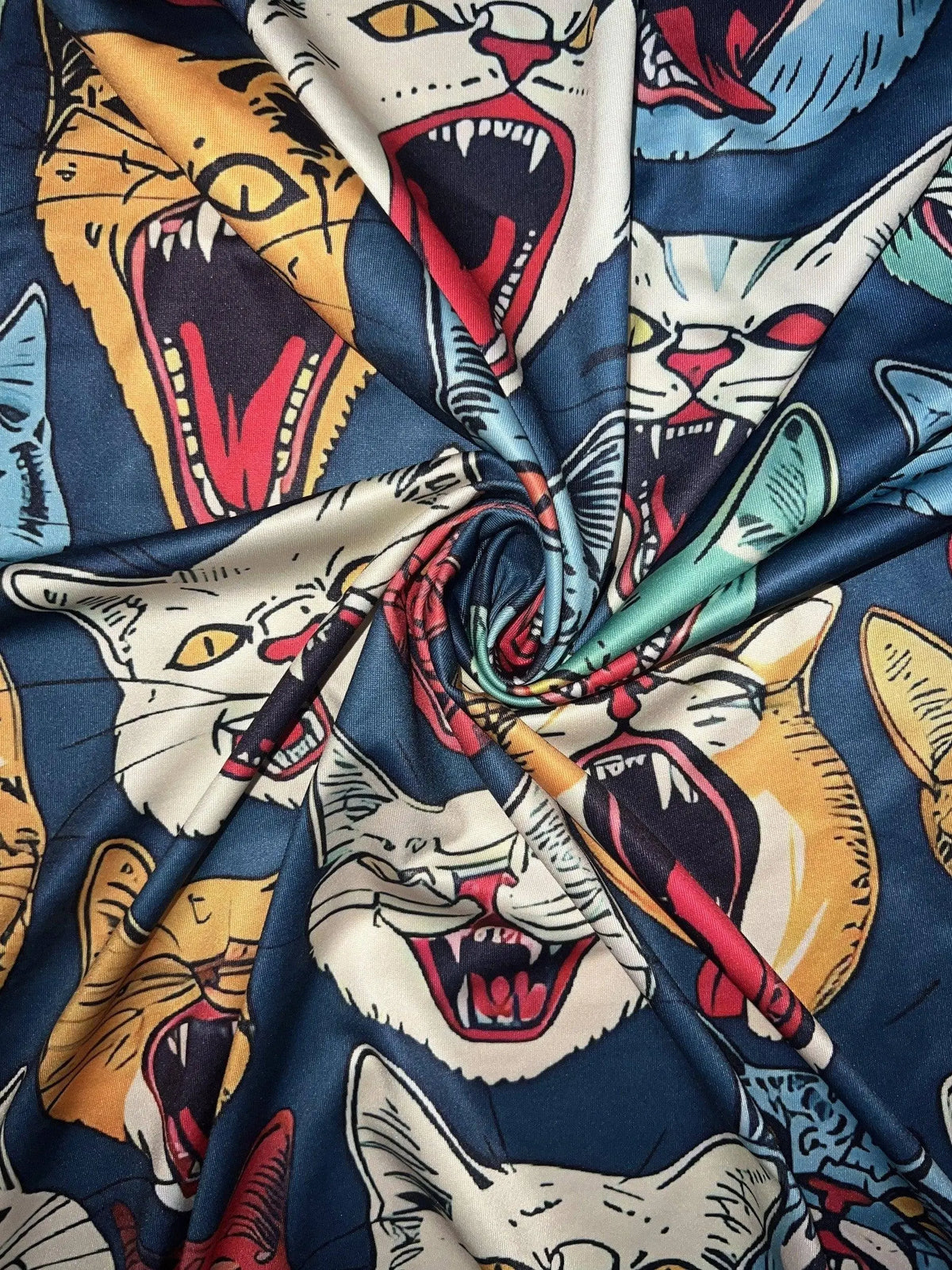 GOTHIC COLORFUL CATS Print Strap Dress, Crisscross V Neck Sleeveless A-line Cami Dress For Spring & Summer, Women's Clothing SS69