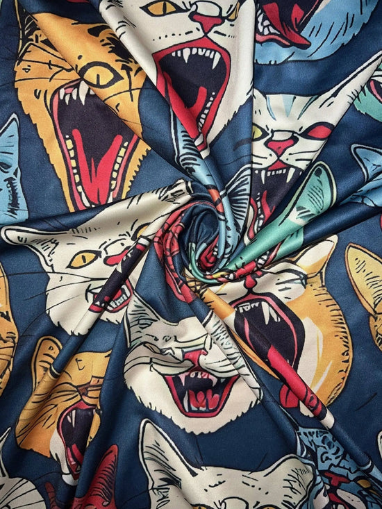 GOTHIC COLORFUL CATS Print Strap Dress, Crisscross V Neck Sleeveless A-line Cami Dress For Spring & Summer, Women's Clothing SS69