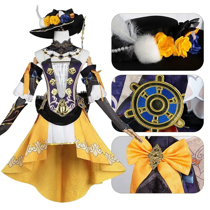 Game Genshin Impact Navia Cosplay Costume Full Set With Hat Wig Dress Uniform For Women Halloween Party Carnival Girls Outfit SS69