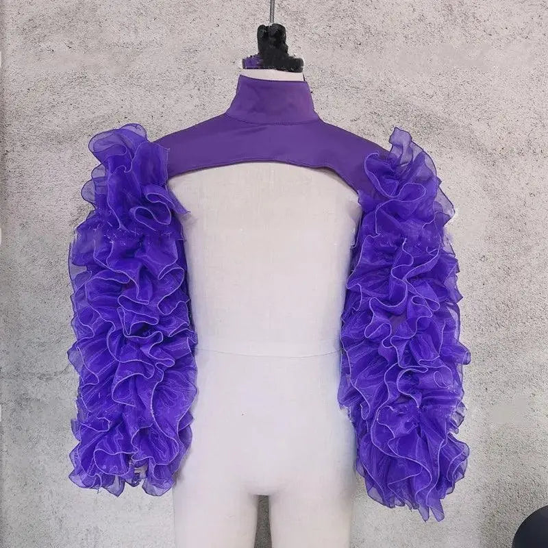 Gauze Mesh Shawl Shoulder Jazz Dance Stage Performance Accessories Bubble Sleeves Vest Women DJ Singer Dancer Nightclub Costume - SS69