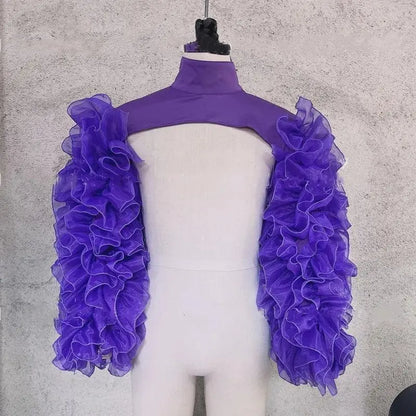 Gauze Mesh Shawl Shoulder Jazz Dance Stage Performance Accessories Bubble Sleeves Vest Women DJ Singer Dancer Nightclub Costume - SS69