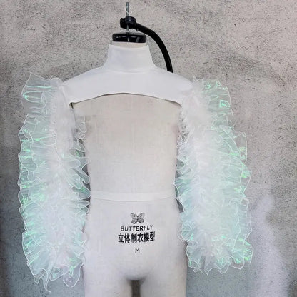 Gauze Mesh Shawl Shoulder Jazz Dance Stage Performance Accessories Bubble Sleeves Vest Women DJ Singer Dancer Nightclub Costume SS69