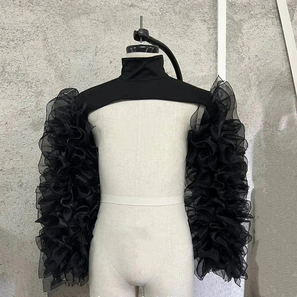 Gauze Mesh Shawl Shoulder Jazz Dance Stage Performance Accessories Bubble Sleeves Vest Women DJ Singer Dancer Nightclub Costume SS69