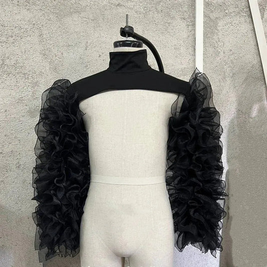 Gauze Mesh Shawl Shoulder Jazz Dance Stage Performance Accessories Bubble Sleeves Vest Women DJ Singer Dancer Nightclub Costume SS69