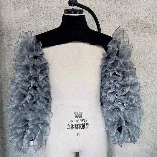 Gauze Mesh Shawl Shoulder Jazz Dance Stage Performance Accessories Bubble Sleeves Vest Women DJ Singer Dancer Nightclub Costume SS69